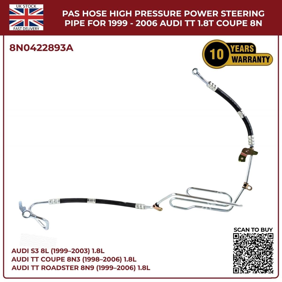Power Steering Oil Cooling High‑Pressure Hose Pipes for Audi TT Quattro 1998–2006