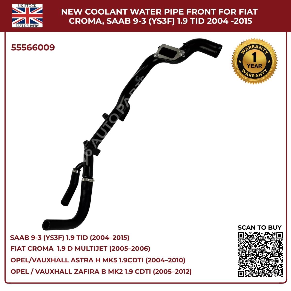 Coolant Water Pipe 55566009 – Fits Vauxhall Astra H & Zafira B 1.9 CDTi (Z19DTH / Z19DTJ) – New Replacement Part