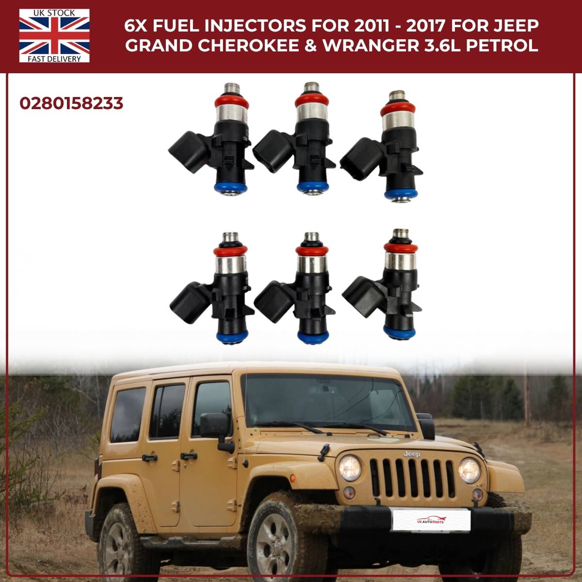 6× Fuel Injectors (0280158233) – Fits Chrysler 200, 300, Town & Country 3.6L V6 Pentastar (2011–2017)
