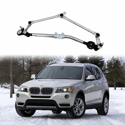 image of BMW X3 E83 F25 X4 F26 front wiper linkage mechanism assembly OEM reference 61617051670