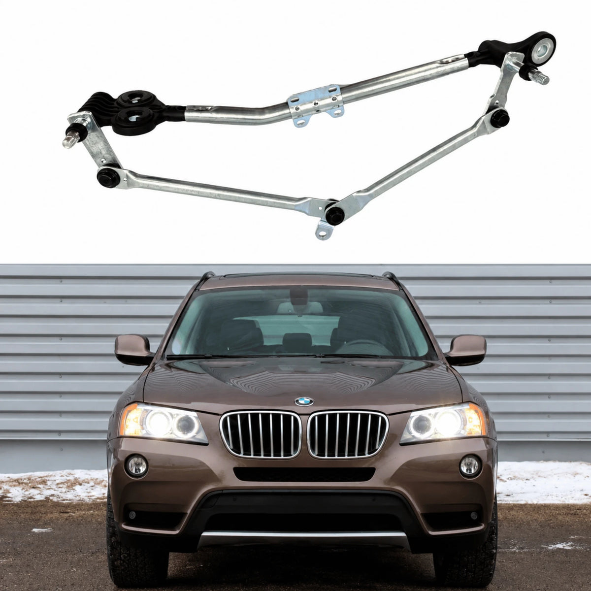 image of front windshield wiper linkage arm replacement for BMW X3 and X4 models part number 61617051670