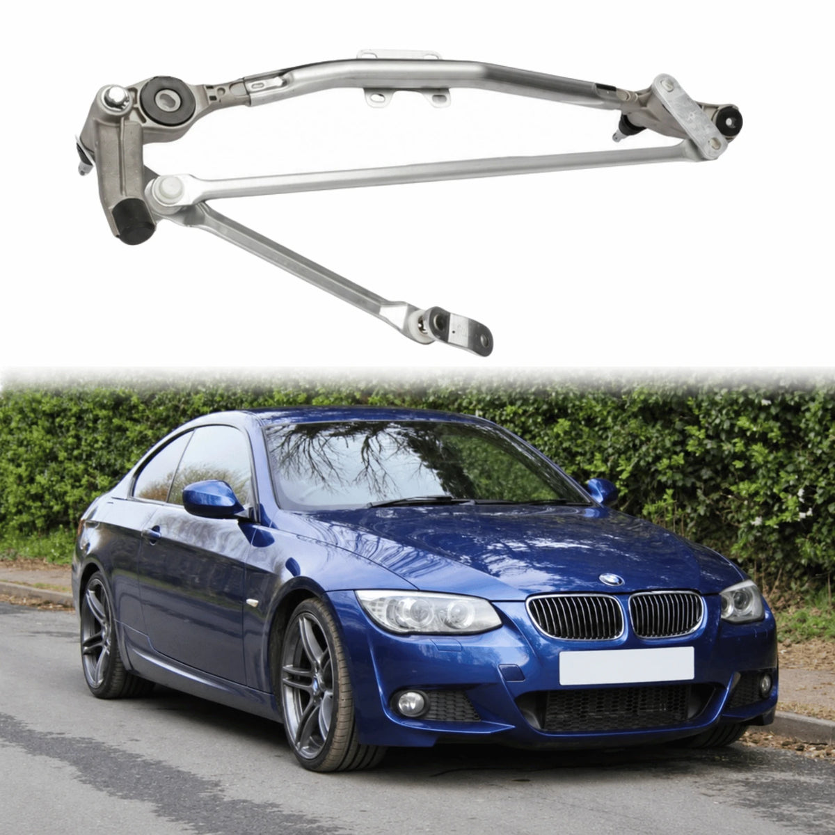image of BMW 3 Series front windshield wiper linkage assembly 2004-2011 replacement part 61617161710