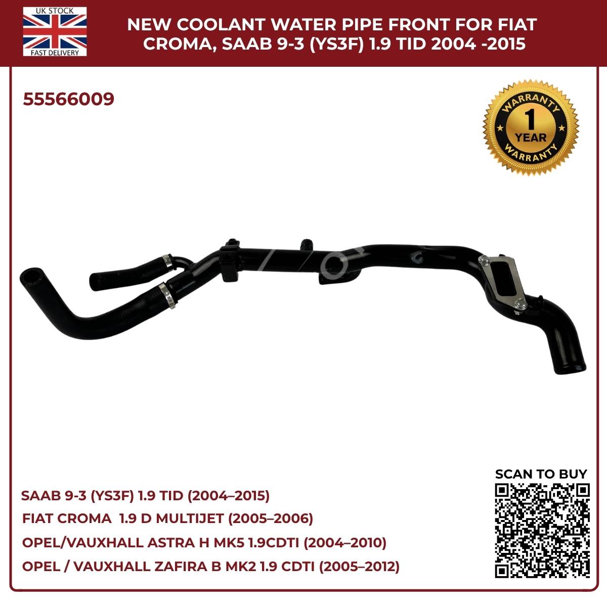 Coolant Water Pipe 55566009 – Fits Vauxhall Astra H & Zafira B 1.9 CDTi (Z19DTH / Z19DTJ) – New Replacement Part