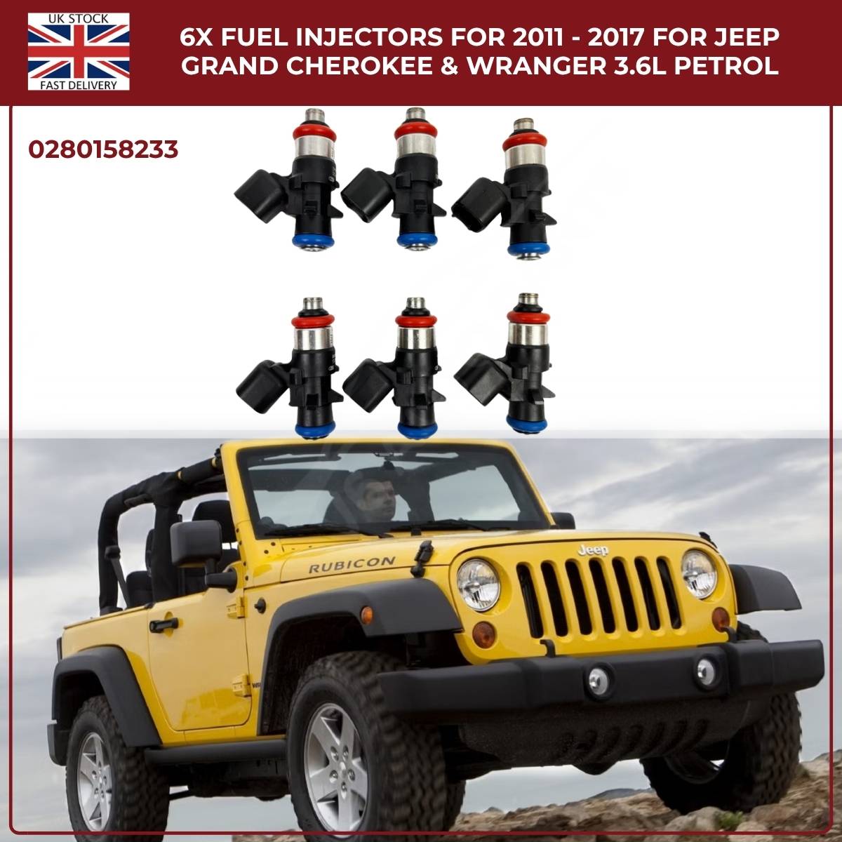 6× Fuel Injectors (0280158233) – Fits Chrysler 200, 300, Town & Country 3.6L V6 Pentastar (2011–2017)