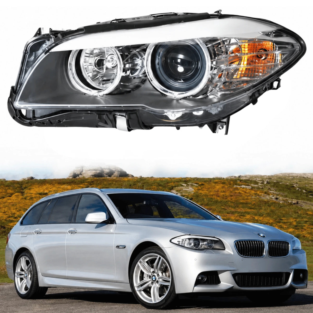 Image of BMW 5 Series F10 F11 Front Left Headlight Black Housing – 63117203241