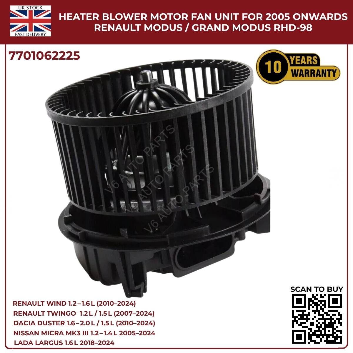 Image of Replacement Blower Fan Motor 7701062225 for Dacia Sandero 2008-2024