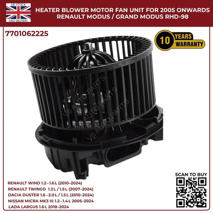 Image of Replacement Blower Fan Motor 7701062225 for Dacia Sandero 2008-2024