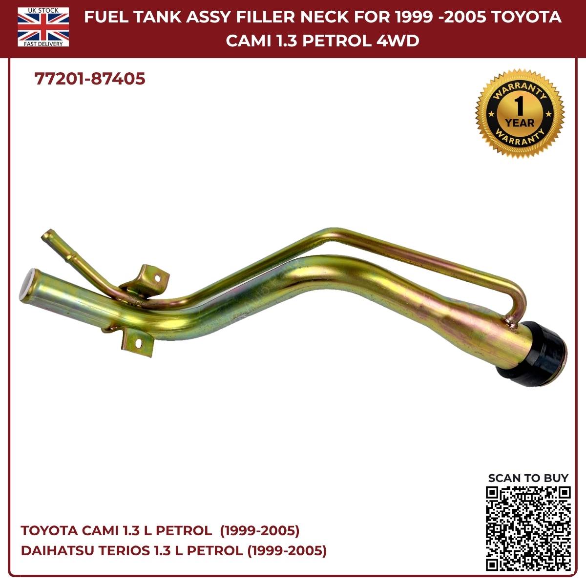 image of Toyota Cami fuel filler neck replacement pipe 77201-87405