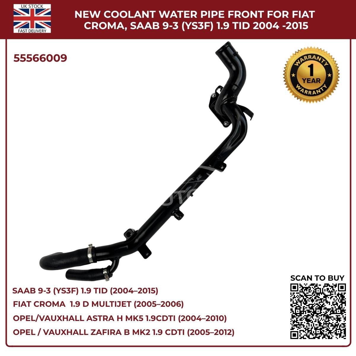 Coolant Water Pipe 55566009 – Fits Vauxhall Astra H & Zafira B 1.9 CDTi (Z19DTH / Z19DTJ) – New Replacement Part