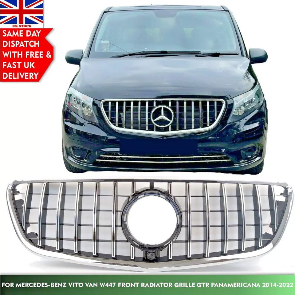 For Mercedes Van W447 124 CDI Chrome Grill Front Radiator GT Grille 2014-22 Vito