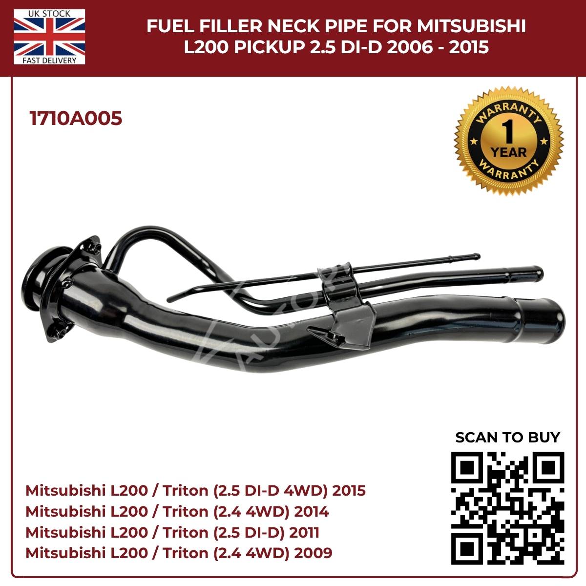 Fuel Filler Neck Pipe for Mitsubishi L200 Pickup 2006–2015 2.5 DI‑D – Part 1710A005
