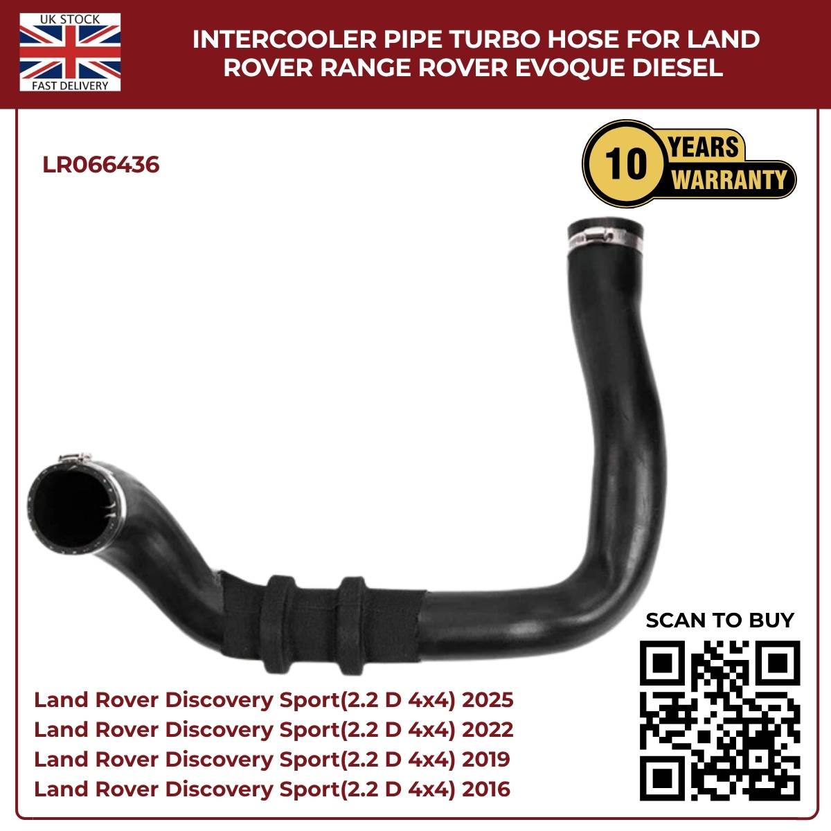 Image of LR066436 turbo boost hose for Range Rover Evoque 2.2 diesel