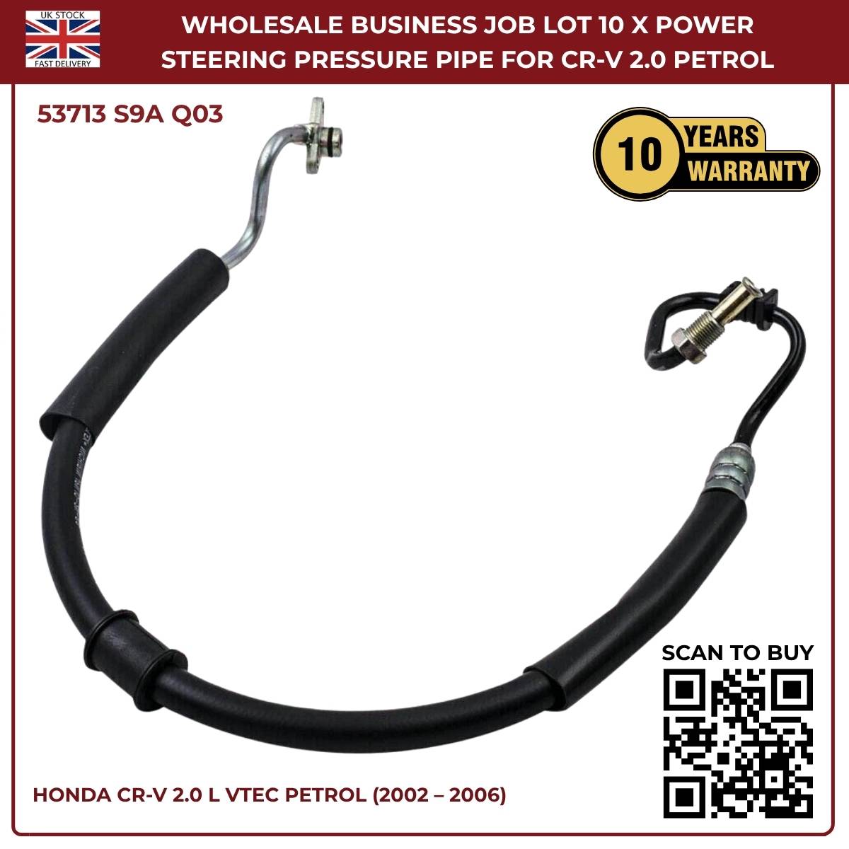 Image of replacement high pressure PAS hose OEM 53713-S9A-Q03 for Honda CR-V