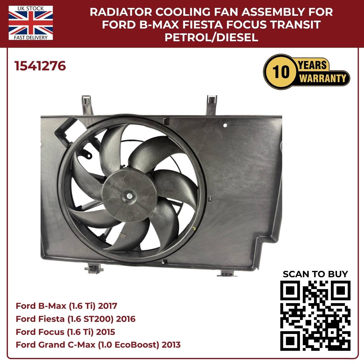 Radiator Cooling Fan Assembly – Ford B‑MAX, Fiesta, Focus, Transit (Petrol/Diesel)