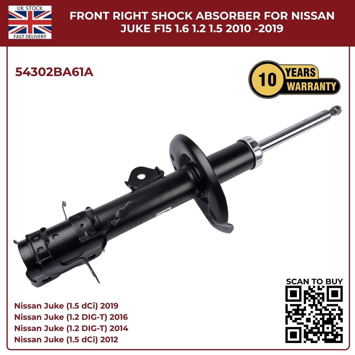 Front Right Shock Absorber – Nissan Juke F15 1.2 / 1.5 / 1.6 (2010–2019) OEM 54302BA61A