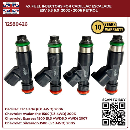 4× Fuel Injectors 12580426 – Fits 2002–2006 Cadillac Escalade ESV 5.3L & 6.0L Petrol Flex Fuel