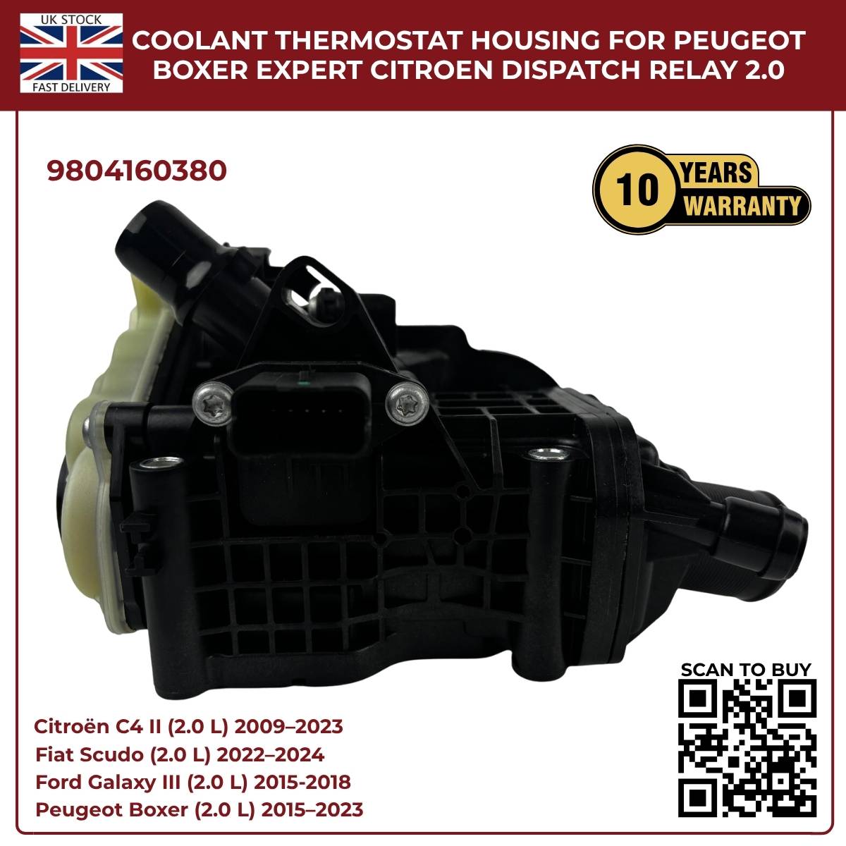 Coolant Thermostat Housing 9804160380 for Ford, Peugeot, Toyota & Vauxhall 2.0 Diesel Engines