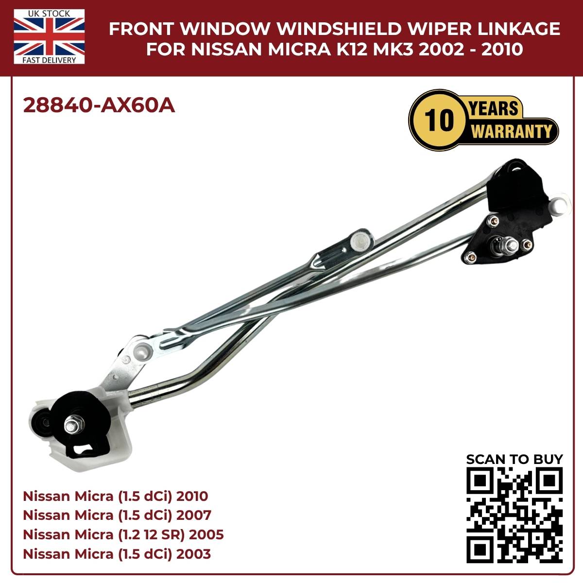 Nissan Micra K12 Front Windscreen Wiper Motor Linkage (2003–2010) – Direct Fit Replacement 28840‑AX60A