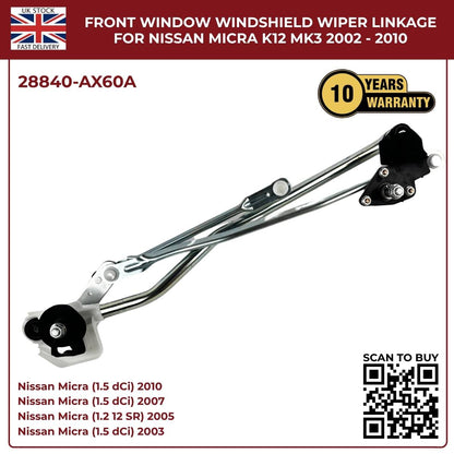 Nissan Micra K12 Front Windscreen Wiper Motor Linkage (2003–2010) – Direct Fit Replacement 28840‑AX60A