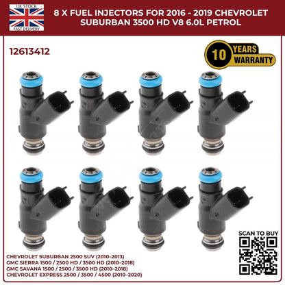 8x Fuel Injectors | OEM 12613412 | Fits 2016–2019 Chevrolet Suburban 3500 V8 6.0L Petrol
