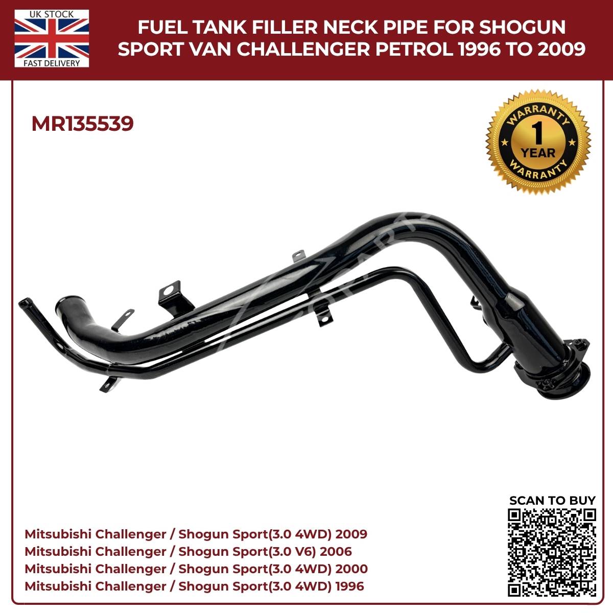 Fuel Tank Filler Neck Pipe MR135539 for Mitsubishi Shogun Sport & Challenger Petrol 1996–2009