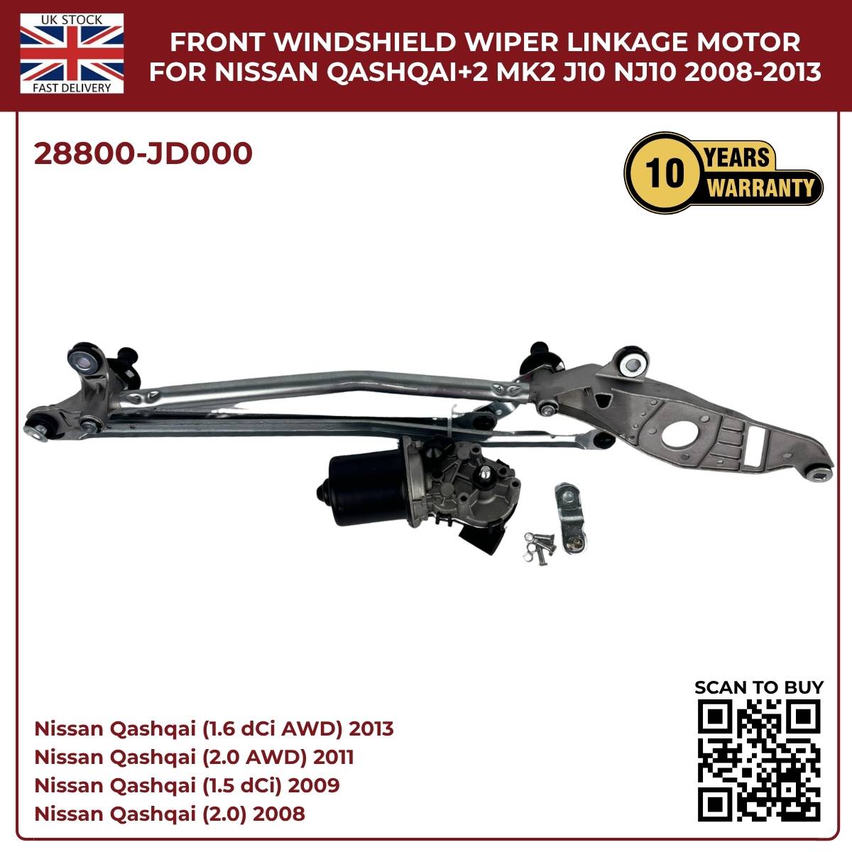 image of Nissan Qashqai +2 2008–2013 Front Windshield Wiper Motor Linkage 28800-JD000