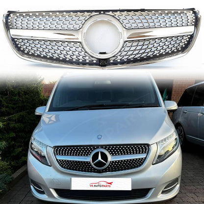 For Mercedes V-Class W447 V260 Chrome Diamond Front Radiator Grille (2015–2023)