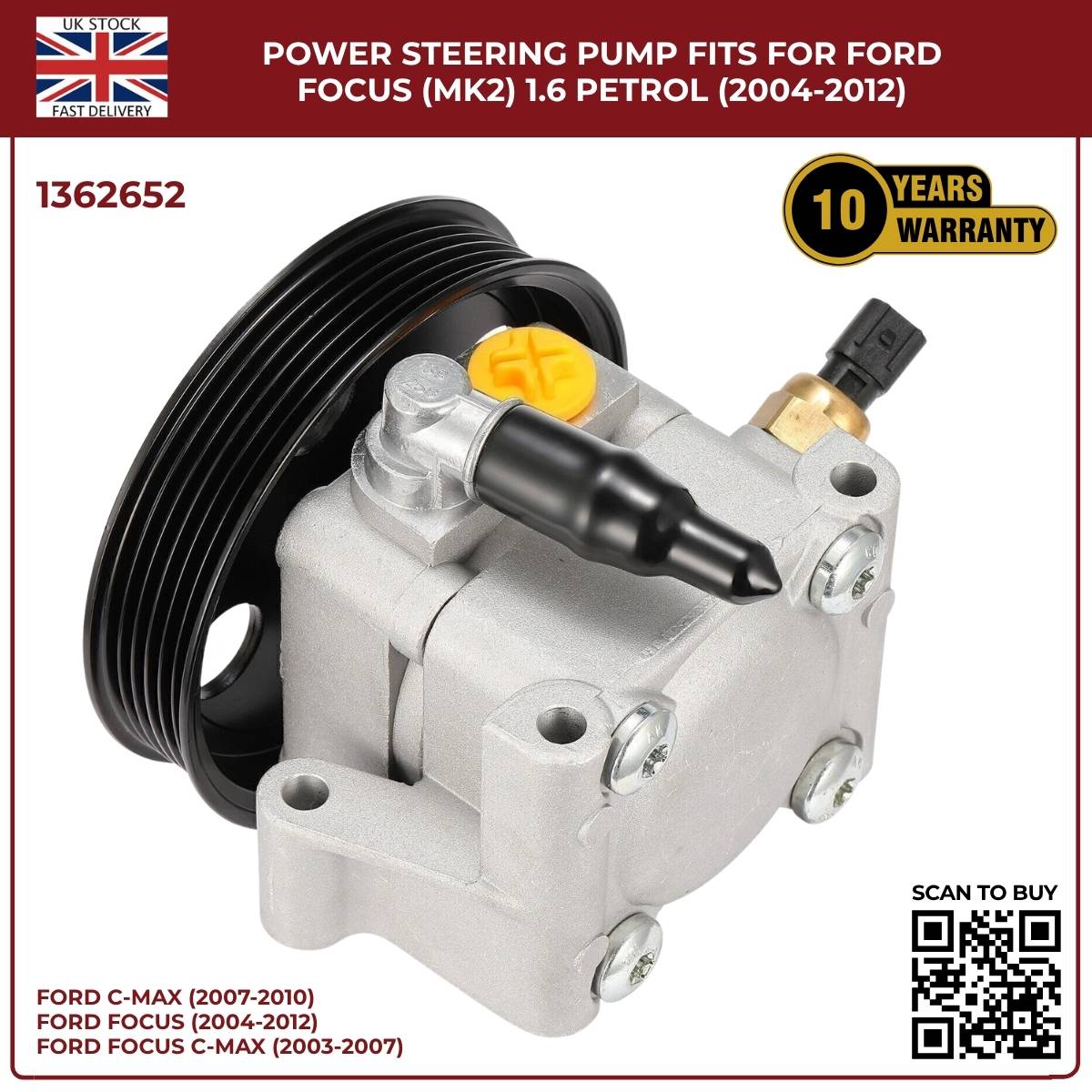 Power Steering Pump – Fits Ford Focus Mk2 1.6 Petrol (2004–2012) | OEM 4M513A696AD