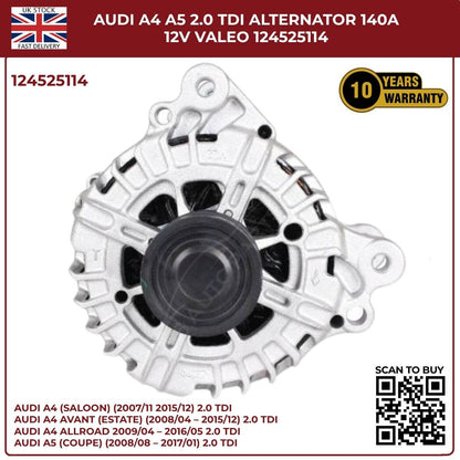 Bosch/VALEO Alternator 140A 12V – Fits Audi A4 A5 2.0 TDI – Part No. 0124525114
