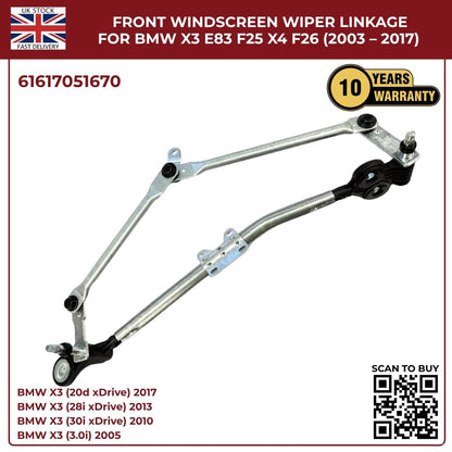 BMW Wiper Linkage Arm Assembly – Fits X3 F25 E83 & X4 F26 | OEM 61617051670 | Fast UK Dispatch