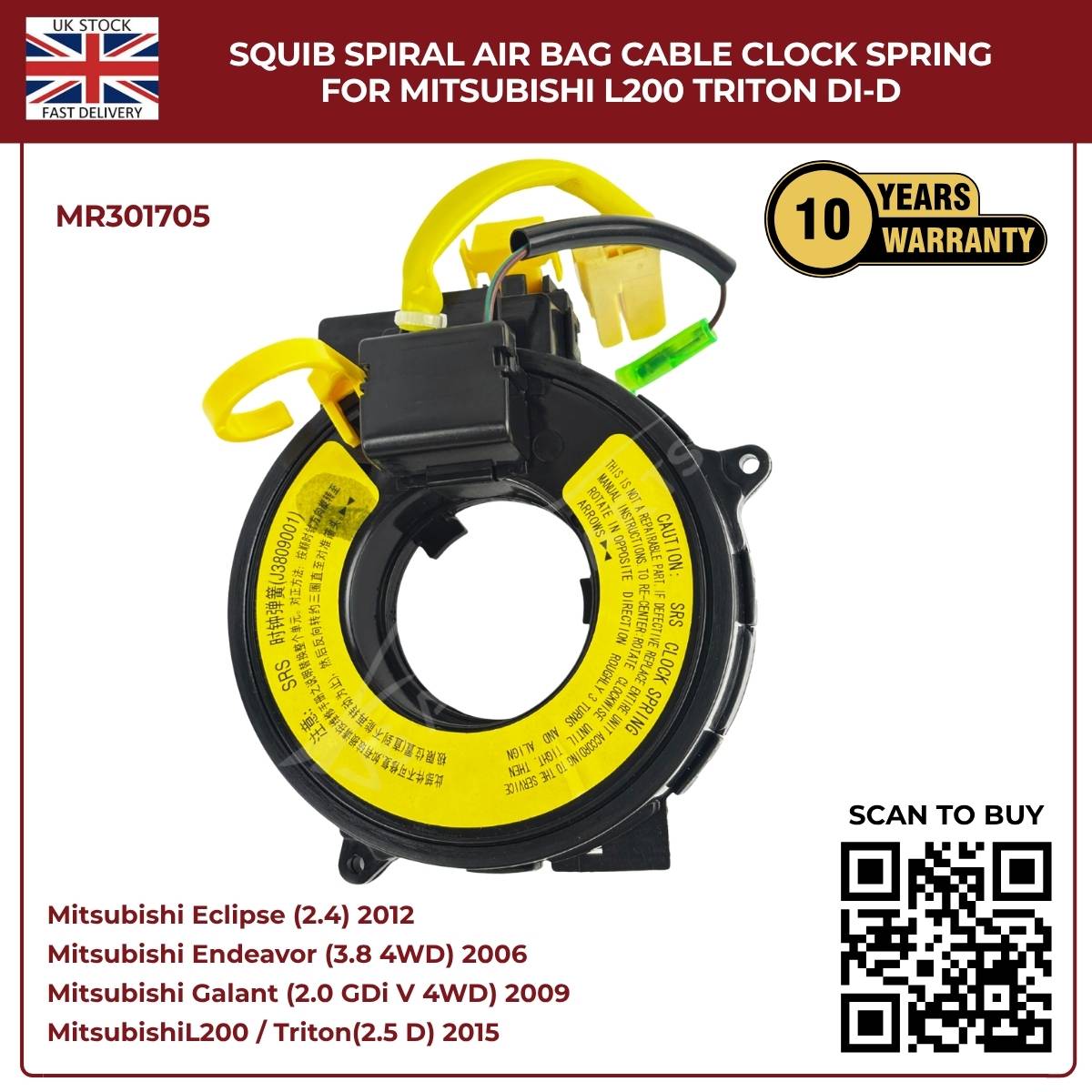 Squib Spiral Airbag Cable Clock Spring For Mitsubishi L200 Triton DI‑D (2008–2014)
