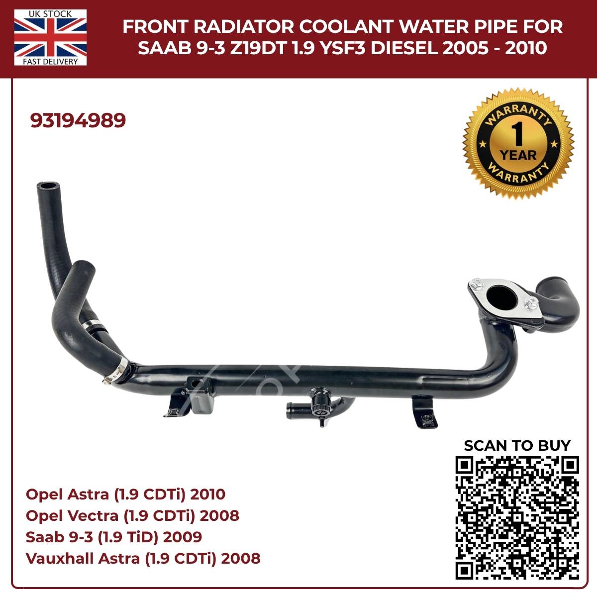 Radiator Coolant Water Pipe – Vauxhall/Opel Vectra & Signum Diesel 1.9 CDTI (2004–2008) | OEM Replacement 93194989
