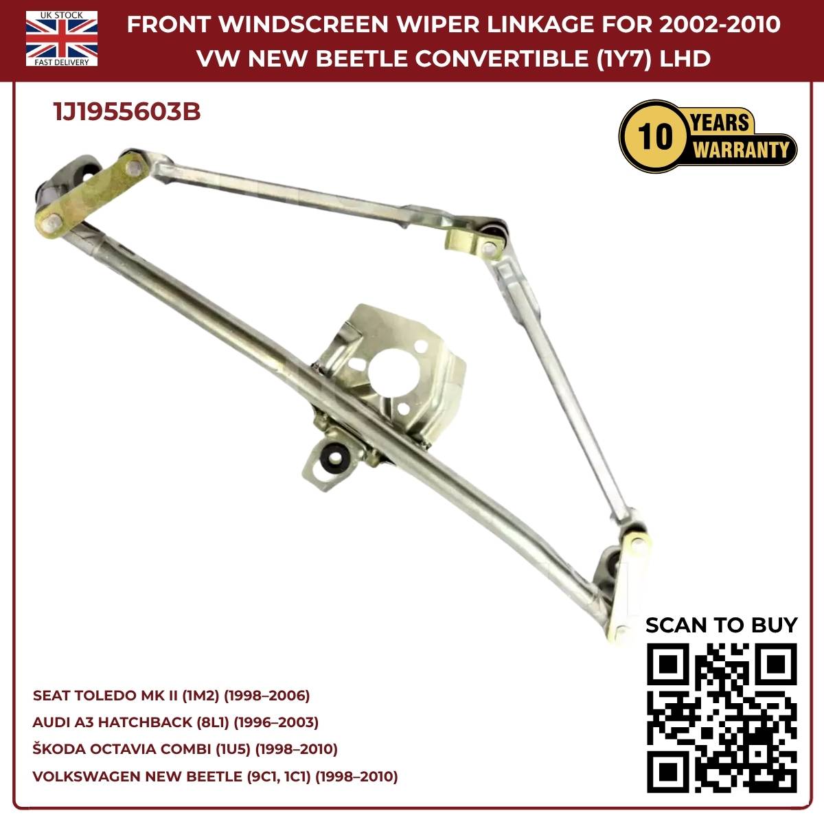 Front Windscreen Wiper Linkage – Fits 2002‑2010 VW New Beetle Convertible (1Y7) LHD | OEM 1J1955603B