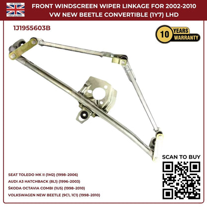 Front Windscreen Wiper Linkage – Fits 2002‑2010 VW New Beetle Convertible (1Y7) LHD | OEM 1J1955603B