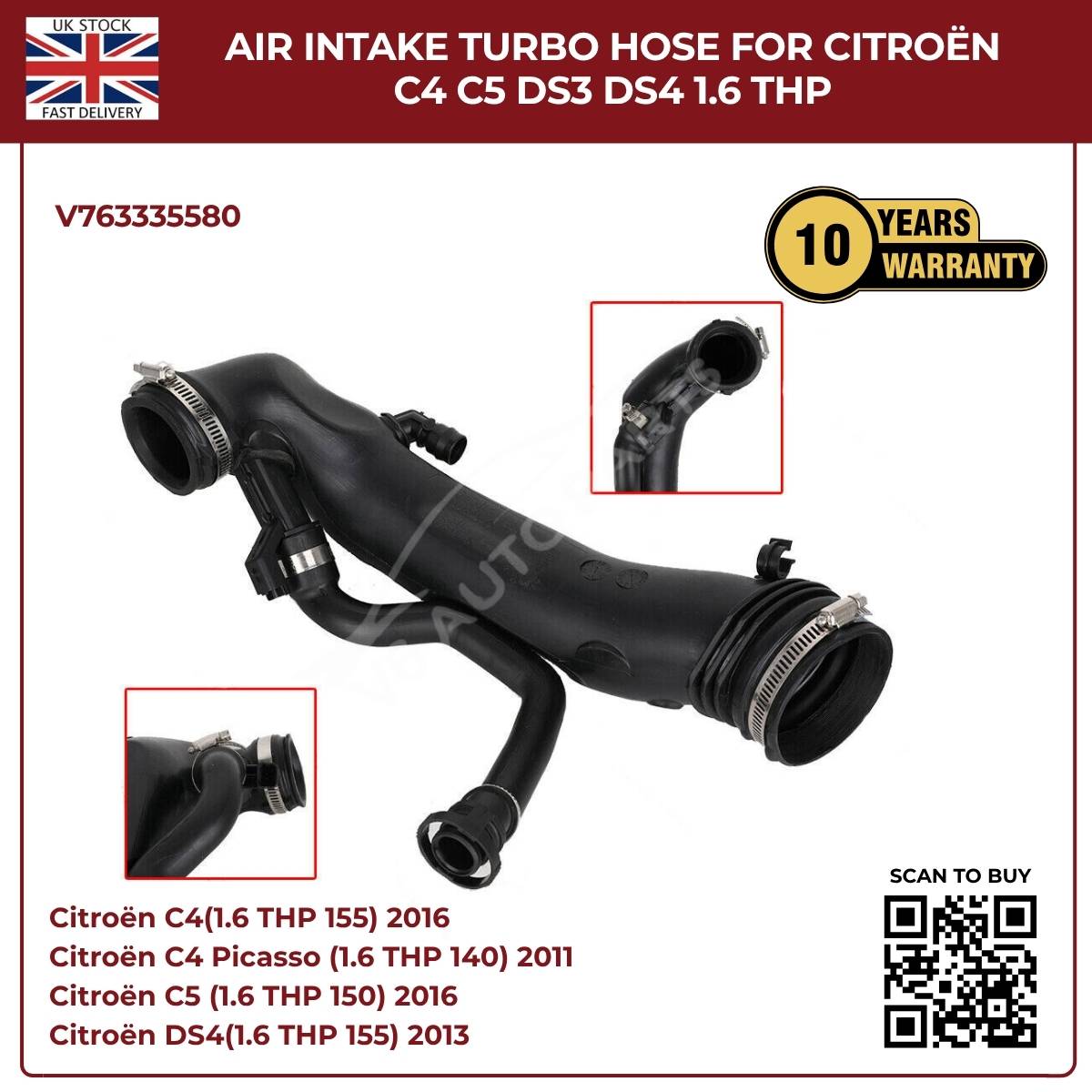 Image of 9811909980 turbo air intake pipe for DS 1.6 THP petrol