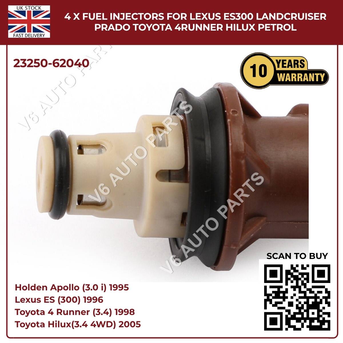 4 x Fuel Injectors For Lexus ES300 Landcruiser Prado Toyota 4Runner Hilux Petrol
