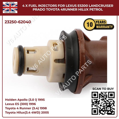 4 x Fuel Injectors For Lexus ES300 Landcruiser Prado Toyota 4Runner Hilux Petrol