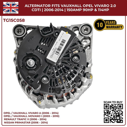 TG15C058 Alternator – 12V 150A | Fits 2006‑2014 Opel/Vauxhall Vivaro A 2.0 CDTi Diesel