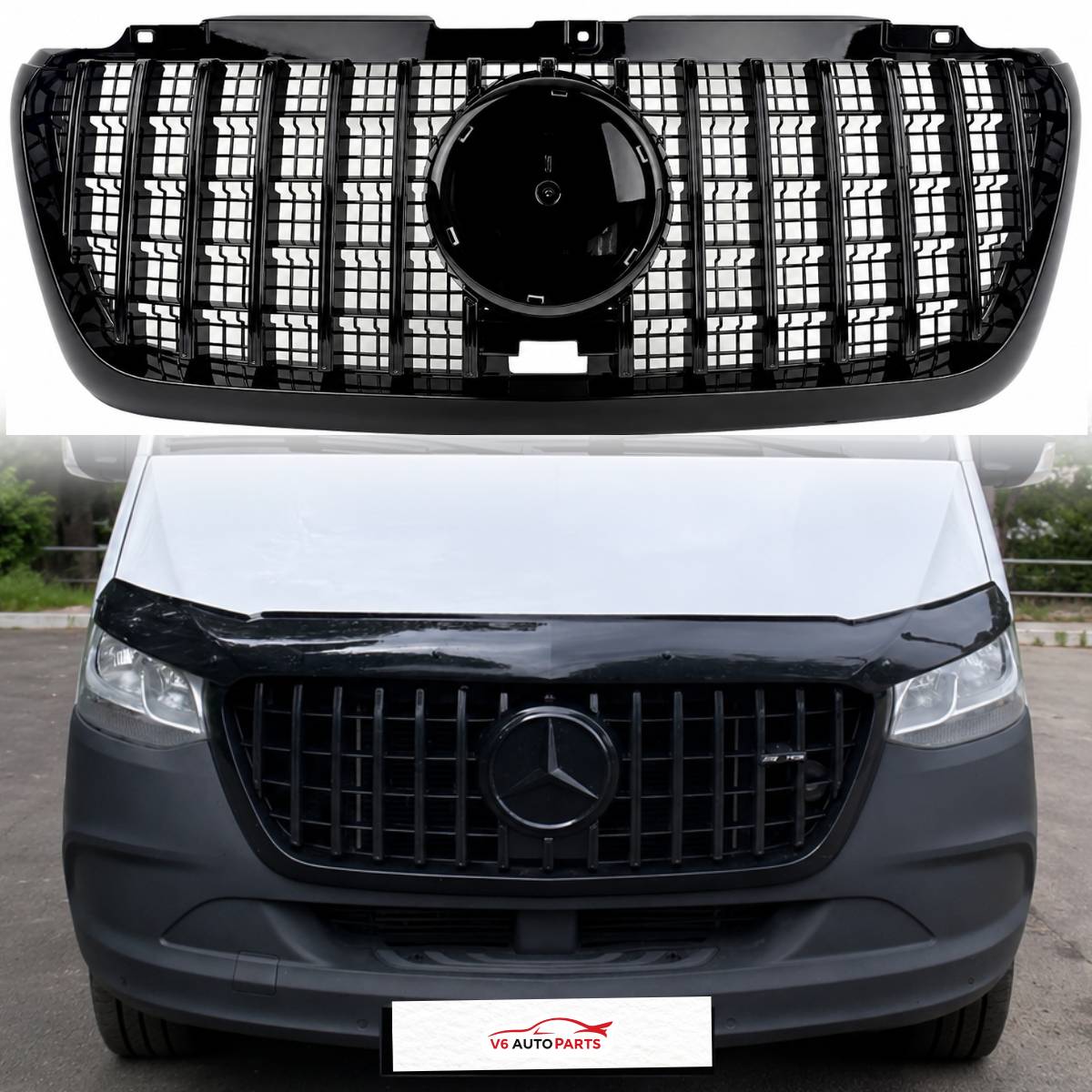 For Mercedes-Benz Sprinter W907 Panamericana Gloss Black Front Bumper Grille 2018–2025 – Cab & Van