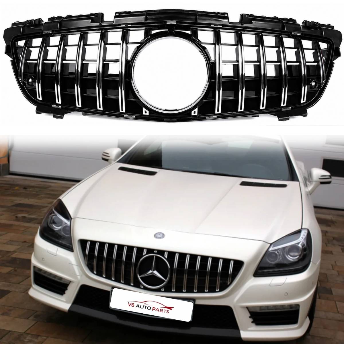 For Mercedes SLK-Class R172 GT-R Chrome Front Radiator Grille (2011–2016 SLK250, SLK55 AMG, SLK300 Pre-Facelift)