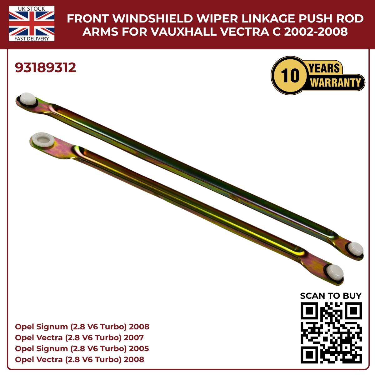 image of Vauxhall Signum Front Windscreen Wiper Linkage Rod Arms Replacement 93193922