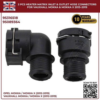 2 PCS Heater Matrix Inlet & Outlet Hose Connectors For Vauxhall ΜΟΚΚΑ Χ 2013-19