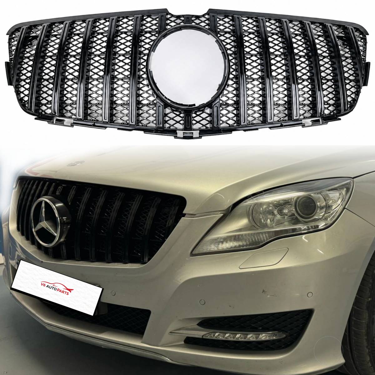 For Mercedes R-Class W251 GT Grille – Gloss Black Front Radiator (2011–2017, AMG R63 / R280CDI)