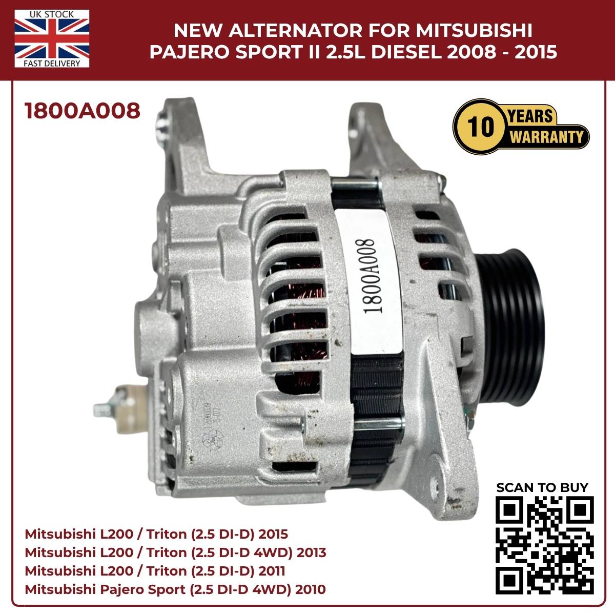 1800A008 Alternator – Mitsubishi L200 2008–2015 / Pajero Sport II 2.5L Diesel