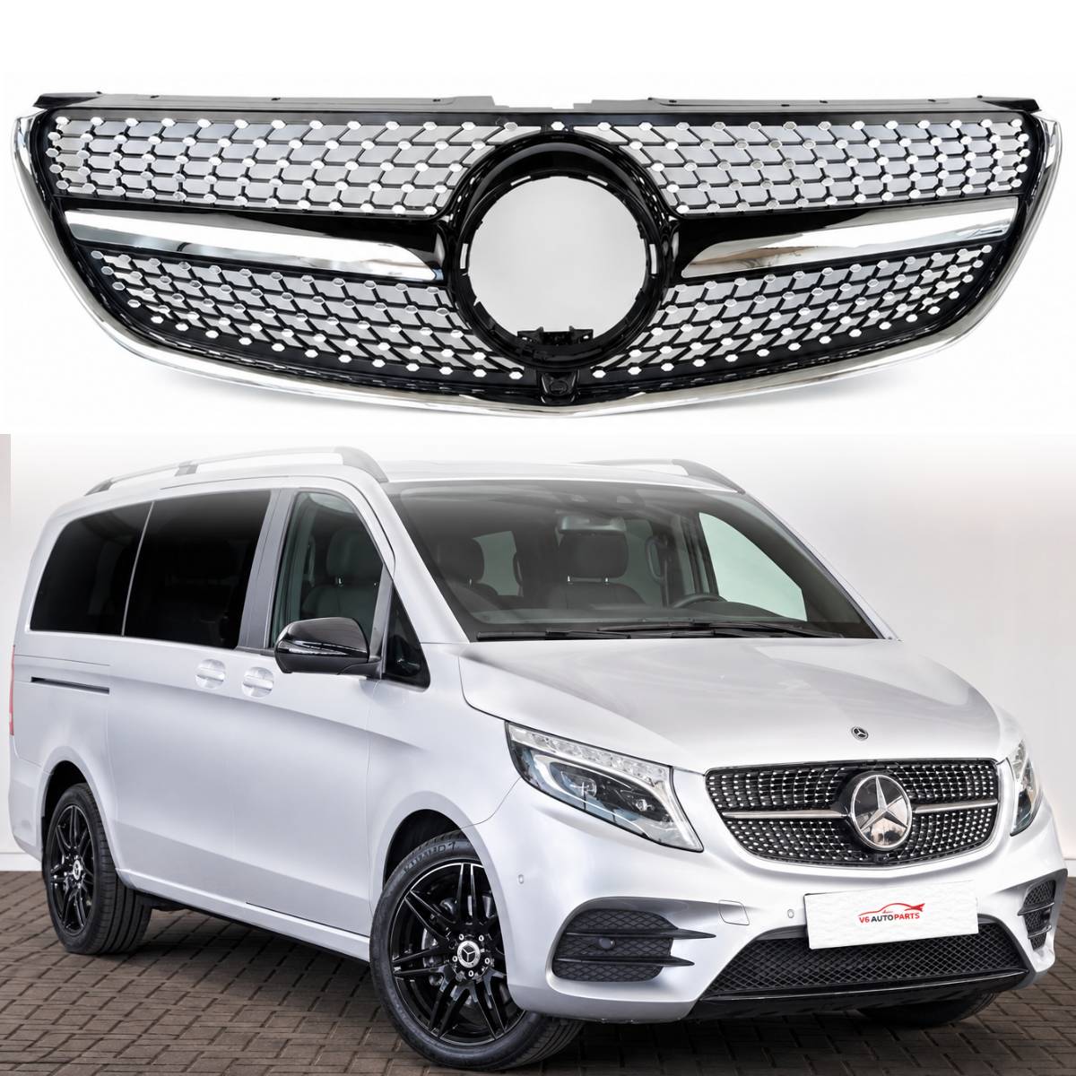 For Mercedes V-Class W447 V250 220 MPV Compatible front Bumper Diamond Black Grille 2015-22