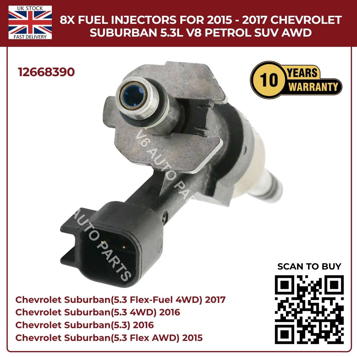 Set of 8 Fuel Injectors For Chevrolet Suburban 2015–2017 5.3L V8 (VIN C) – Direct Fit OEM Replacement #4555
