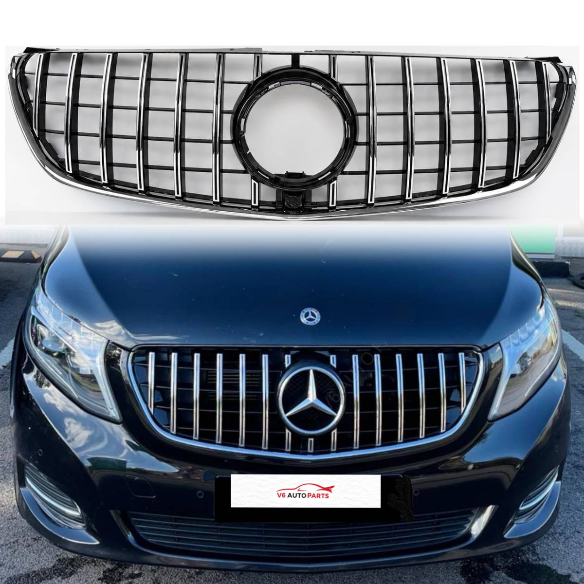 For Mercedes V-Class V250/V260 GT Grille – Black Slats Chrome Panamericana (2015–2023)