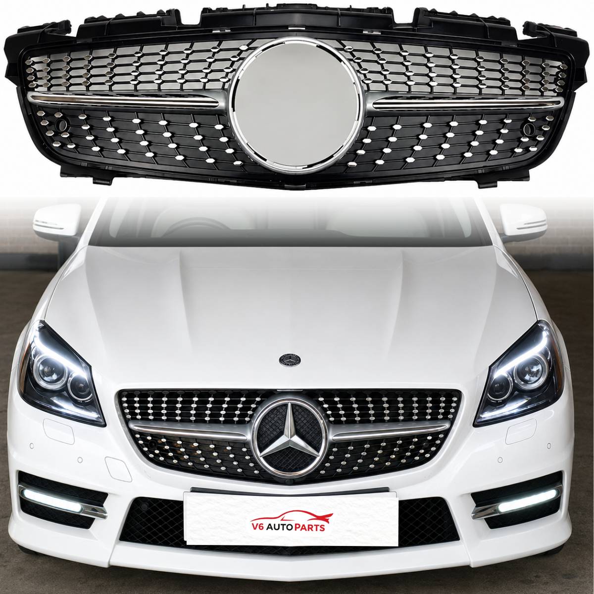 For Mercedes SLK R172 Diamond Chrome Grille (2011–2016 SLK55/SLK200 Pre-Facelift)