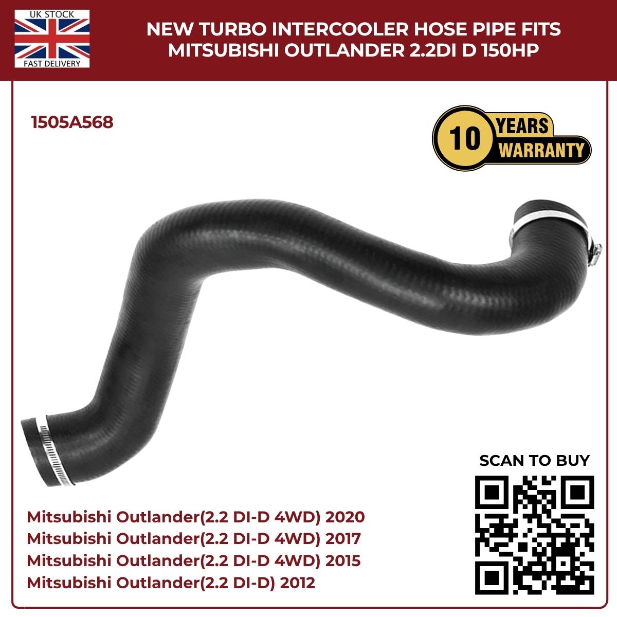 Image of OE replacement turbo intercooler hose pipe 1505A568 for Mitsubishi Outlander