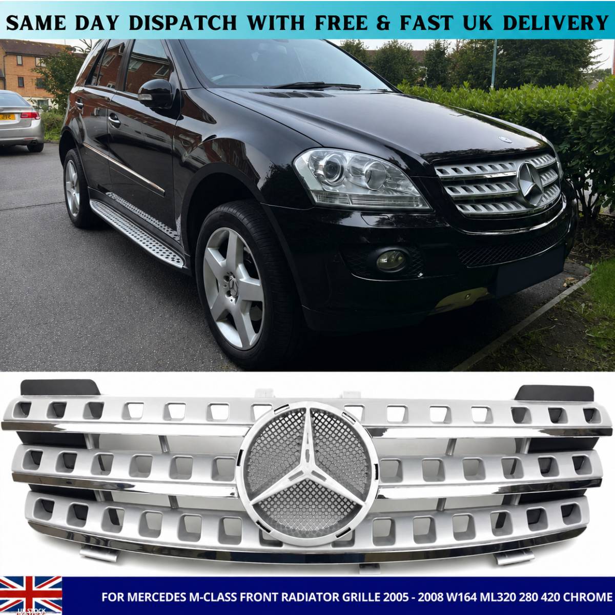Front Bumper Chrome Grille – Mercedes M-Class W164 (2005–2008) ML500 ML550